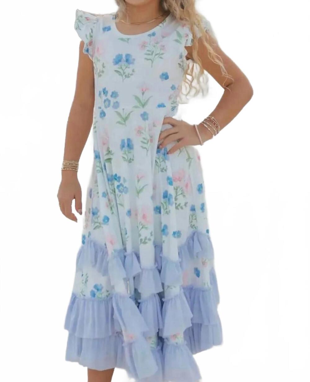 NEW OOPSIE DAISY kid's bella floral flutter sleeve dress in blue